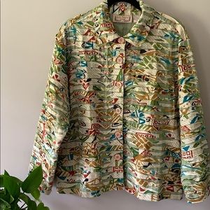 Lightweight fun green jacket slashed fabric EUC